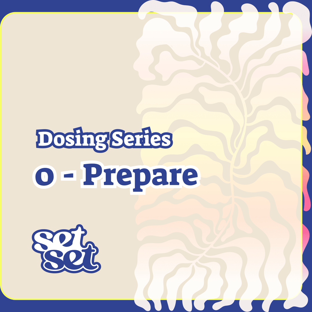 Cover of 'Dosing Series O - Prepare' by set, with a colorful abstract design on a beige background.