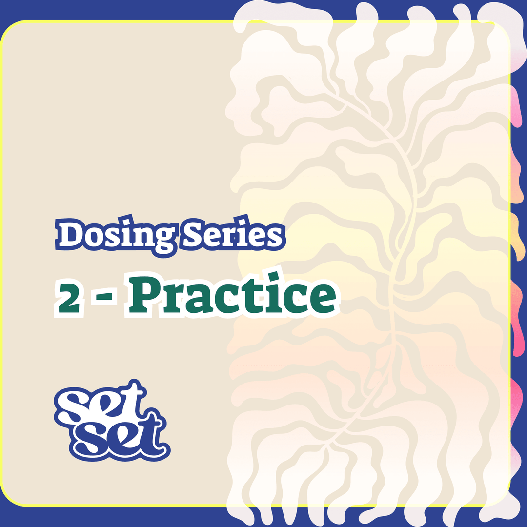 Cover of 'Dosing Series 2 - Practice' by set, with abstract design and colorful border.